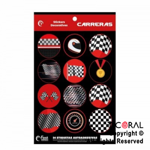 CARRERA STICKERS AUTOADHESIVOS X 24 UNIDADES